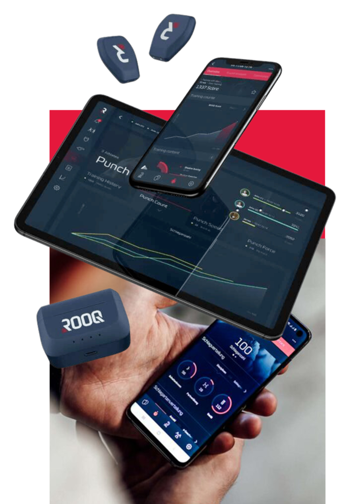 Tablet und Handy mit Logos von ROOQ, einem deutschen Hersteller von Sensoren zur Messung deiner Schlagkraft