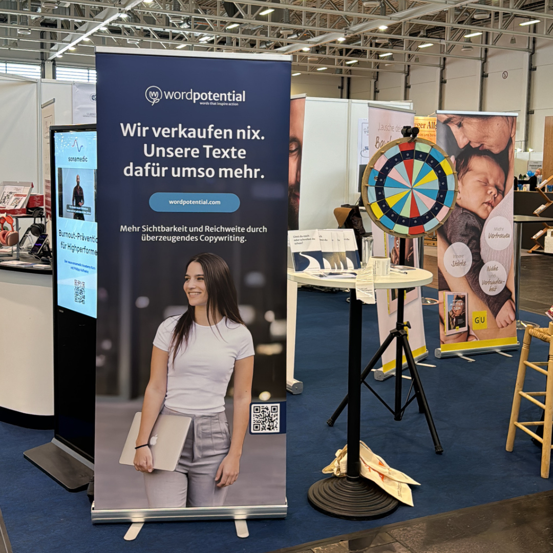 Der Stand von WordPotential auf der Intersana Gesundheitsmesse in Augsburg vom 3.-5. Mai 2024